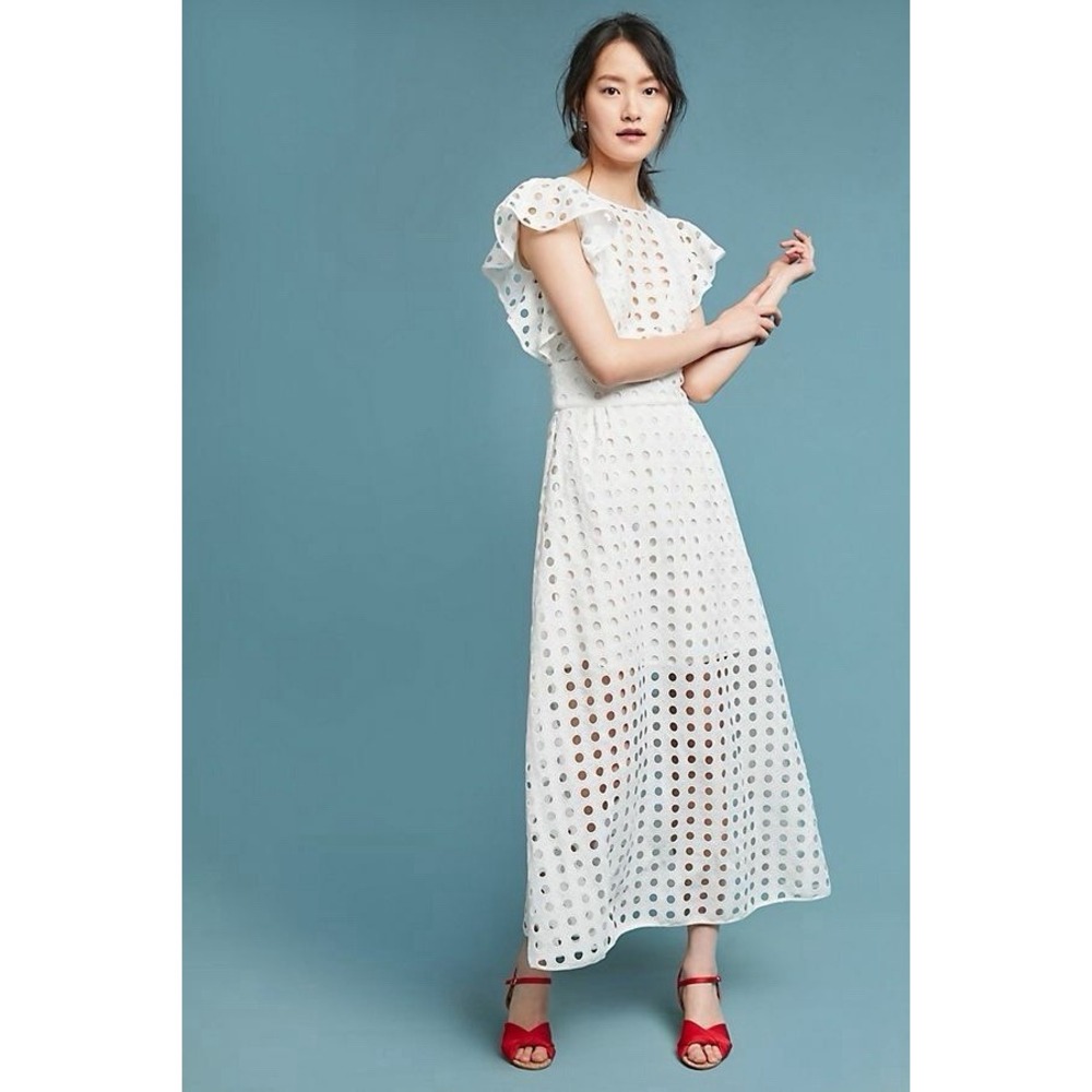ANTHROPOLOGIE BY ANTIK BATIK FLUTTER SLEEVE LACE MAXI DRESS Sz 40 / M